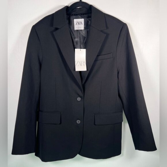 NWT ZARA BASIC Lined 2 Front Button Shoulder Pads Back Slit Blazer 2010/750 Sz M - Picture 4 of 16